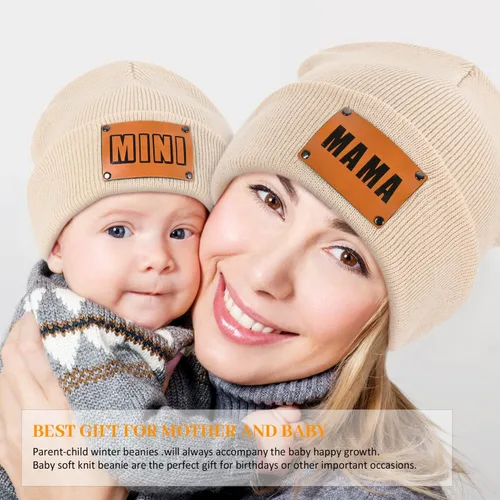 Miniatura 25 de Gorro para padres e hijos,Madre y bebé hija/hijo gorro de punto cálido de invierno,Gorro suave para niños