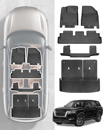 Alfombrillas de suelo y maletero SHINJEW compatibles con Nissan Pathfinder 2022-2024 2025 (modelos de 7 pasajeros), revestimientos de piso de TPE