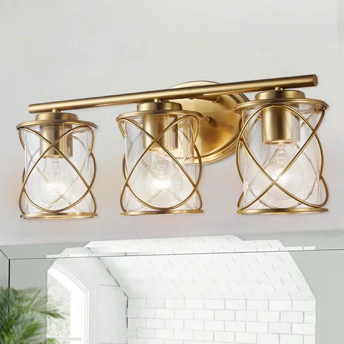 Miniatura 13 de mavcadonf Luces de Tocador de Baño de 2 Luces, Lámparas de Baño sobre el Espejo, Luz de Tocador Dorado Cepillado, Luces de Pared de Estilo Rústico