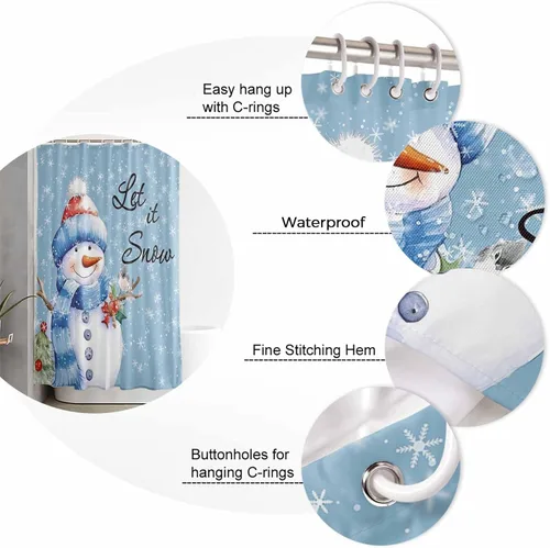 Miniatura 6 de Juego de baño de Navidad con cortina de ducha y accesorios para alfombra, cortina de 36 x 72 pulgadas de largo con tapete de baño pequeño, juego