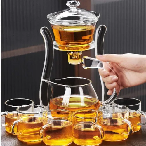 Miniatura 2 de Lazy Kungfu - Tetera semiautomática de vidrio, tetera de succión automática de preparación de agua, tetera de oficina, juego de té de vidrio con 6
