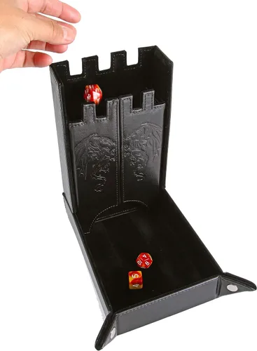 Miniatura 4 de Forged Dice Co. Draco Castle - Bandeja plegable para dados y torre de dados, bandeja plegable para dados DND y torre de bandeja rodante de dados