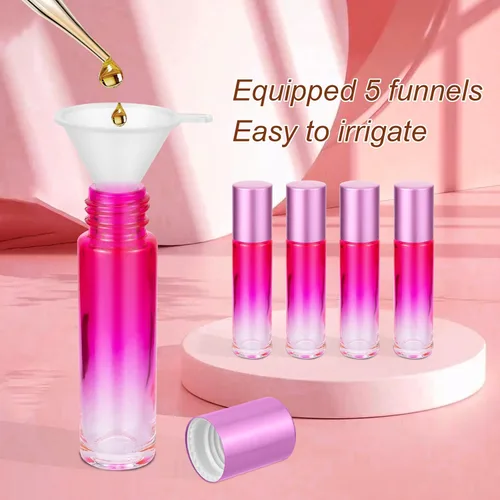 Miniatura 2 de Paquete de 10 botellas de vidrio de 0.3 fl oz para aceites esenciales, botellas enrollables de acero inoxidable, botella vacía para aceite