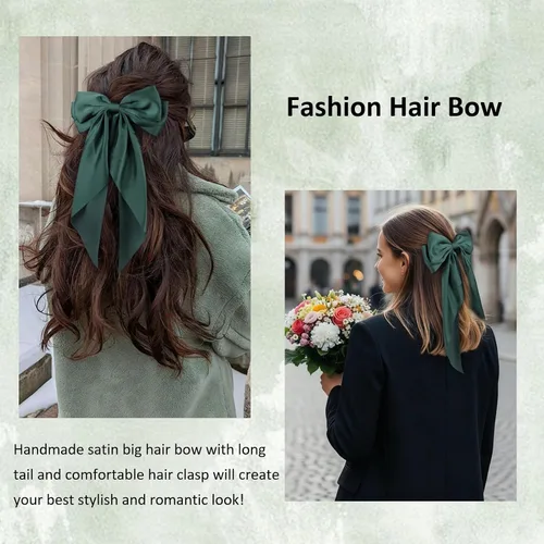 Miniatura 5 de Tobeffect Pinzas para el cabello, lazos para el cabello para mujeres y niñas, de satén sedoso, pinzas para el cabello con lazo grande, color rojo
