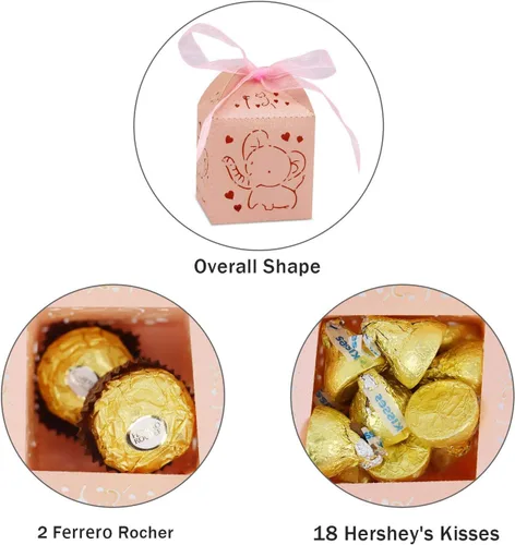 Miniatura 3 de Kslong Cajas de recuerdo de elefante rosa para baby shower, 50 cajas pequeñas de regalo de dulces de chocolate para niñas pequeñas, bonita caja