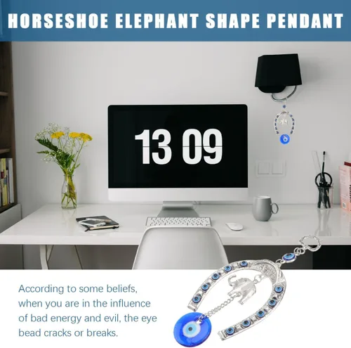 Miniatura 3 de Colgante colgante de ojos azules turcos, herradura, elefante, forma de encanto, decoración del hogar, amuleto de bendición de la suerte, adorno