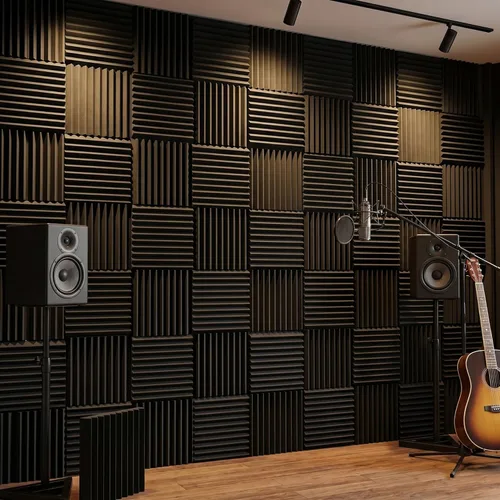 Miniatura 4 de Paquete de 96 paneles de espuma acústica Allxinlog, absorben el eco, para insonorizar estudios, para pared, 30,48 cm x 30,48 cm x 2,54 cm (96-NEGRO)
