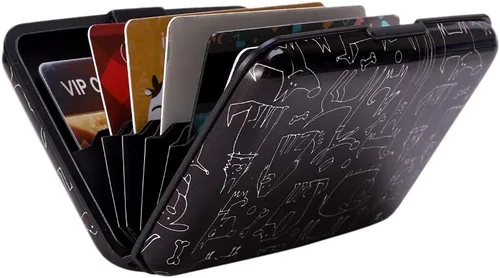 Miniatura 270 de ELFISH Mini cartera de aluminio RFID para tarjetas de crédito, funda de identificación de metal para hombres y mujeres, Happy Flower, Cartera Rfid