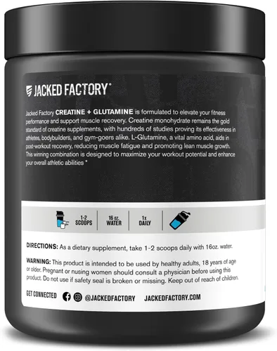 Miniatura 7 de Jacked Factory Creatina + Glutamina - Suplemento de creatina con L-Glutamina para la recuperación muscular, crecimiento muscular, mayor fuerza