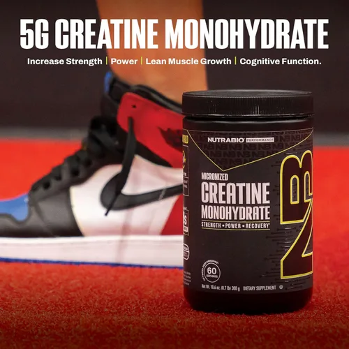 Miniatura 7 de NutraBio Suplemento en polvo de monohidrato de creatina micronizada pura, sin sabor, (10.58 oz) – Apoya la energía para el desarrollo muscular
