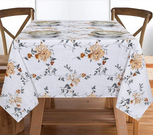 Miniatura 11 de RUVANTI Paño de Mesa Rectángulo de Lino de Algodón 72x54 Pulgadas, Borde Clásico, Resistente a Manchas, Paño Lavable Perfecto para Cubrir Mesa