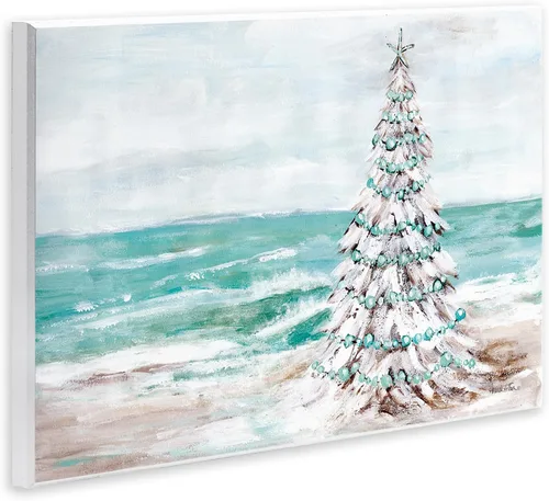 Miniatura 2 de Stupell Industries Amanda Hilburn con diseño de árbol de Navidad nevado en la playa, 15 x 10 pulgadas, fácil de colgar y resistente, fabricado