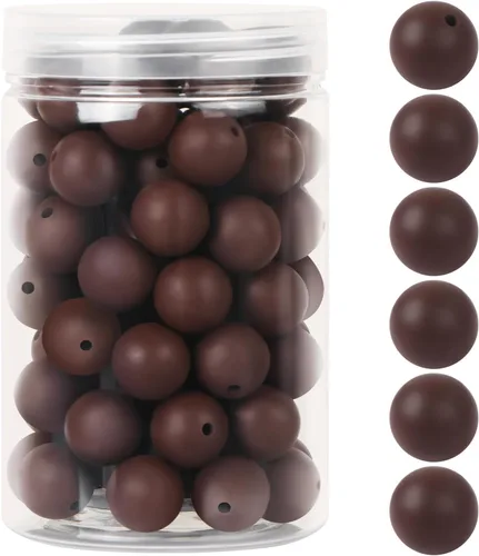 Miniatura 27 de EVERMARKET - 110 cuentas focales de silicona, cuentas de silicona de 0.59 pulgadas para hacer llaveros, cuentas redondas de silicona a granel