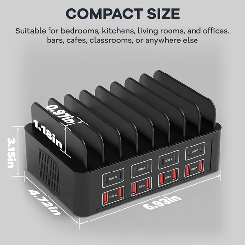 Miniatura 8 de Estación de carga de 150W/35A para múltiples dispositivos, RUANSZZ Estación de carga rápida de 16 puertos USB-C, Organizador de carga múltiple