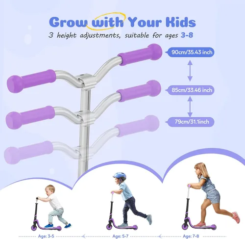 Miniatura 2 de Patinete de 2 ruedas, scooter para niños con ruedas y cubierta iluminadas, altura ajustable, 2 ruedas para niños de 5 a 7 años, scooters para niños