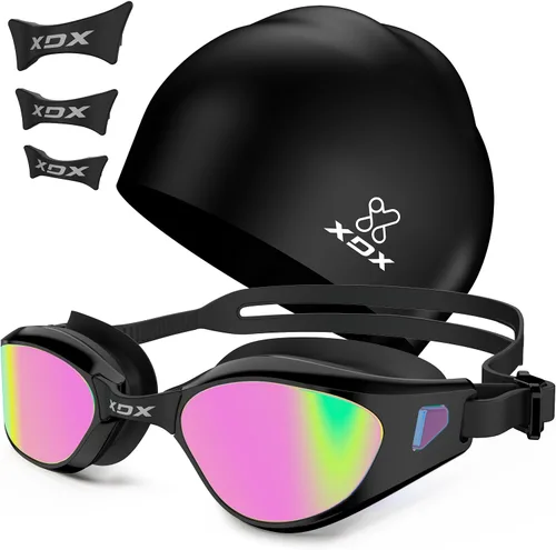 Miniatura 9 de XDX Gafas de natación con gorro de natación, gafas de piscina antivaho con lentes desmontables, juego de gorras de natación para jóvenes, hombres