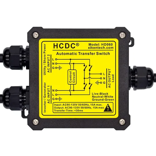 Miniatura 2 de Interruptor de transferencia automática de 15 amperios AC120V, interruptor de transferencia automática ATS (cables centrales + NEMA 5-15P)