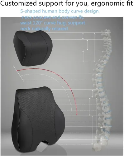 Miniatura 4 de Kit de almohada lumbar y cuello de automóvil, cojín ergonómico de espuma viscoelástica, alivia la fatiga de conducción, cómodo cuello y espalda