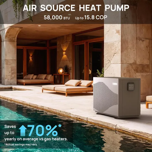 Miniatura 3 de TURBRO Bomba de calor para piscina, calentador de piscina de 18,000 BTU para piscinas sobre el suelo, hasta 6,000 galones, 5.5 COP