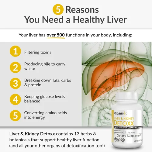Miniatura 4 de Organixx Suplemento de limpieza de apoyo para el riñón y el hígado, fórmula herbaria Reishi de cardo mariano para salud digestiva, salud renal e