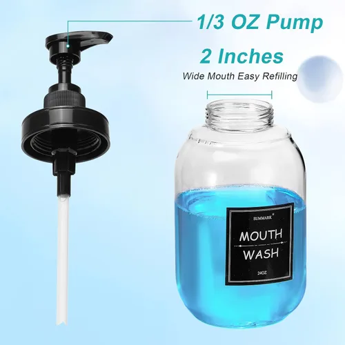 Miniatura 2 de Dispensador de enjuague bucal Summark para baño, botella de bomba de enjuague bucal con portavasos de acero inoxidable, recipiente de enjuague bucal