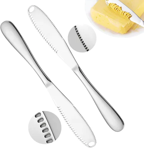 Miniatura 9 de Cuchillo de mantequilla de acero inoxidable Nevkha - Cuchillo listo para mantequilla de 3 en 1, esparcidor de mantequilla y gadget de cocina
