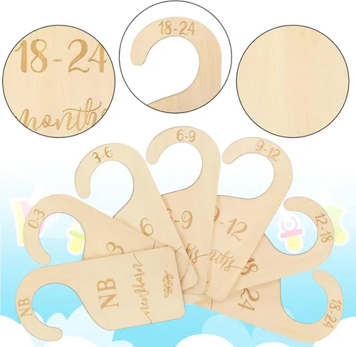 Miniatura 3 de Whaline Juego de 7 divisores de madera para armario de bebé, organizador de percha de armario de recién nacido a 24 meses, separadores de decoración