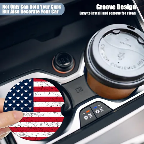 Miniatura 5 de Posavasos para automóvil, posavasos de cerámica absorbente con bandera estadounidense, posavasos para portavasos de automóvil, accesorios