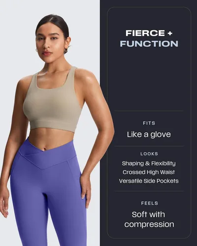 Miniatura 21 de Aoxjox Trinity - Pantalones de yoga de cintura alta con bolsillos para mujer, control de abdomen, cintura cruzada, leggings de entrenamiento suaves