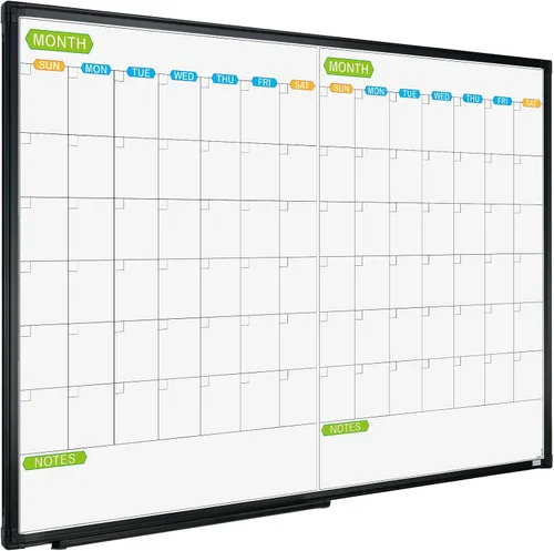 JILoffice Calendario de Pizarra Blanca Magnética de Borrado en Seco, Planificador de Pizarra Blanca de 2 Meses 36 X 24 Pulgadas, Tablero con Marco