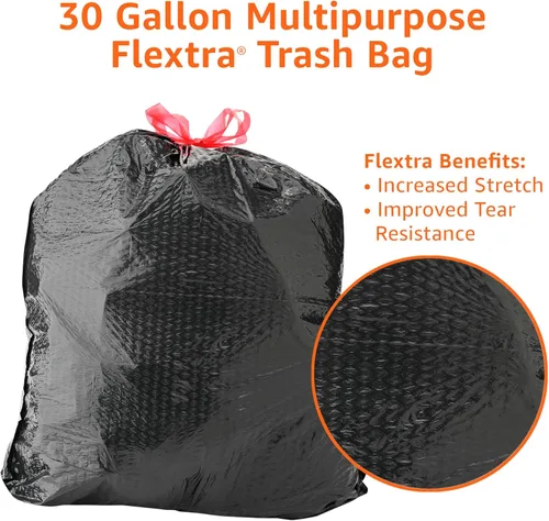 Miniatura 4 de Amazon Basics Flextra - Bolsas de basura multiusos con cordón, 30 galones, 50