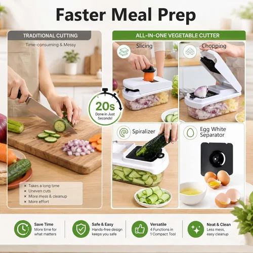 Miniatura 3 de Picadora de verduras 18 en 1 con mandolina para cocina, picadora de alimentos con contenedor, cortador de verduras, picadora de cebolla y tomate