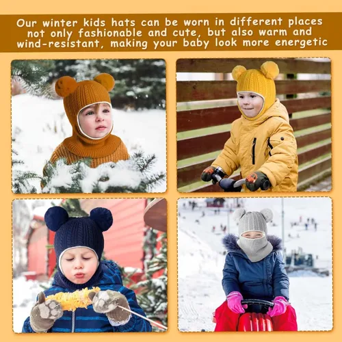 Miniatura 7 de Baby Winter Hat Scarf Set 2 Pack Toddler Beanie Hats Girl Boy with Neck Warmer Beanie for Kids Knit Warm for Cold Weather