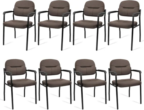 Miniatura 13 de CLATINA Sillas de recepción de espera sin ruedas, silla de invitados de cuero con brazos acolchados, modernas sillas de escritorio de oficina marrón