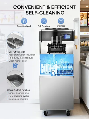 Miniatura 8 de Máquina de helado comercial de 5.8-7.9 galones/h, 3 sabores suaves con tolva de 14 L, máquina de helado de limpieza automática con panel LCD táctil