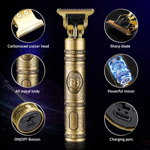 Miniatura 5 de Cortapelo para hombres, kit profesional recargable inalámbrico dorado con peines guía