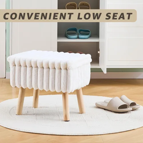 Miniatura 6 de Wimarsbon Otomana de almacenamiento, reposapiés de piel sintética suave con asiento acolchado, pequeña silla de tocador de lectura, reposapiés