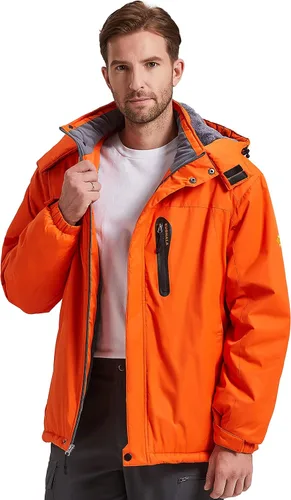 Miniatura 7 de Chaqueta de esquí para hombre, impermeable, con forro polar cálido, forro de nieve, para montaña, con capucha, resistente al viento, chubasquero