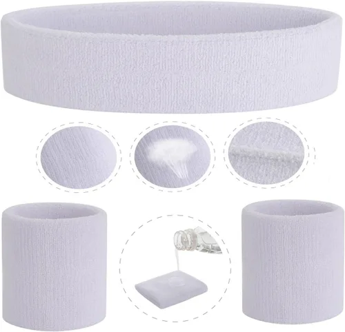 Miniatura 154 de ONUPGO - Conjunto de diadema y muñequeras deportivas para el sudor, hechas de algodón con bucles, muñequeras, contra humedad