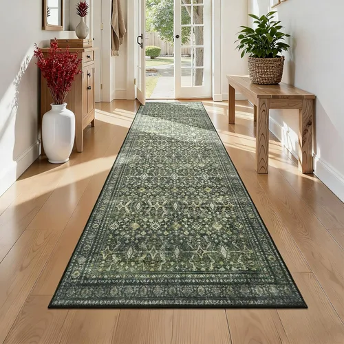 Miniatura 5 de Lofus Alfombra de pasillo de 2 x 10 pies para pasillos, alfombra verde lavable con parte trasera de goma antideslizante, alfombra suave de pelo bajo
