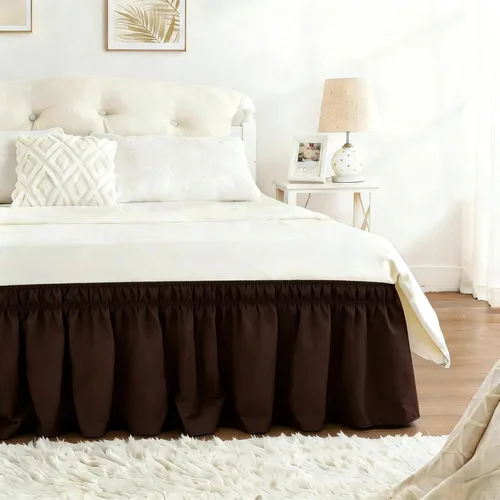 Miniatura 49 de Falda de cama RIMELA envoltura volante elástica que protege contra el polvo con color sólido, resistente a las arrugas y a la decoloración con Blanco