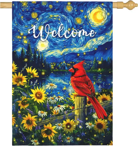 Miniatura 44 de Bandera de jardín de Halloween, bandera de jardín de calabaza Van Gogh, banderas de jardín, artes, cielo nocturno estrellado, luna, bandera