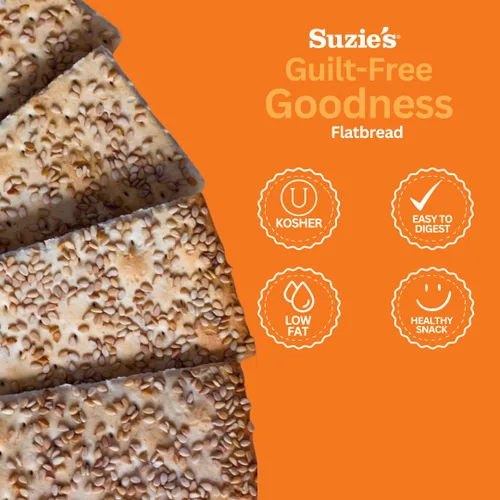 Miniatura 5 de Suzie's Kamut - Galletas de pan plano de sésamo Paquete de 6 Bajo en grasa y veganas, Kosher, grano de tren Opción de aperitivo saludable bajo