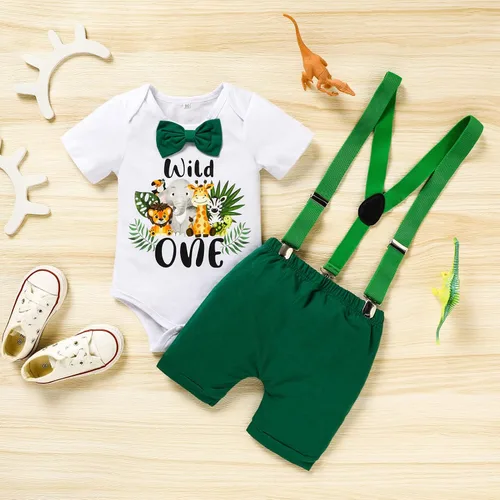 Miniatura 2 de GRNSHTS Ropa divertida de primer cumpleaños para bebé niño, mameluco con pajarita, mameluco para tartas