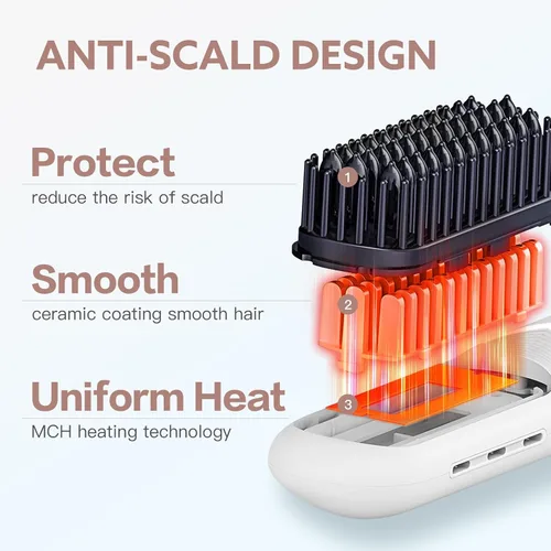 Miniatura 7 de webeauty - Cepillo alisador de pelo inalámbrico, [iones negativos de 656.2 ft], cepillo alisador portátil para mujeres, alisador de calentamiento