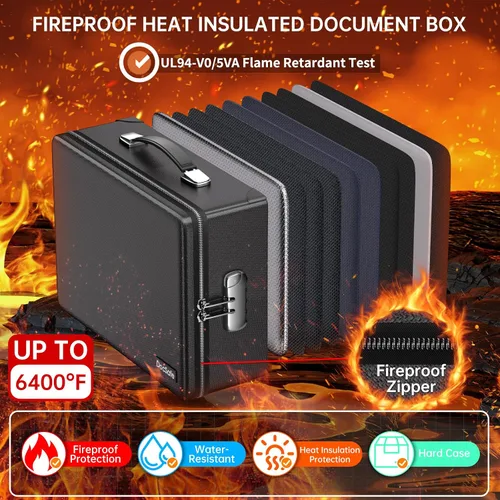 Miniatura 2 de DocSafe Caja de Documentos Ignífuga de 6400°F con Cerradura, Caja Fuerte de Caso Duro Aislada Térmicamente Ignífuga Resistente al Agua de 10 Capas