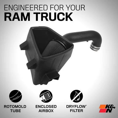 Miniatura 2 de K&N Sistema de admisión de aire frío: filtro de aire de flujo seco, aumento del rendimiento y remolque: compatible con RAM 1500, 30-1578 2019-2024
