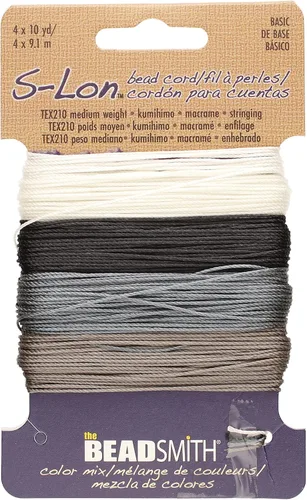 The Beadsmith S-Lon - Cordón de nailon trenzado de 0.020 in para cuerda, TEX210, mezcla básica, 4 colores, 10 yardas cada color