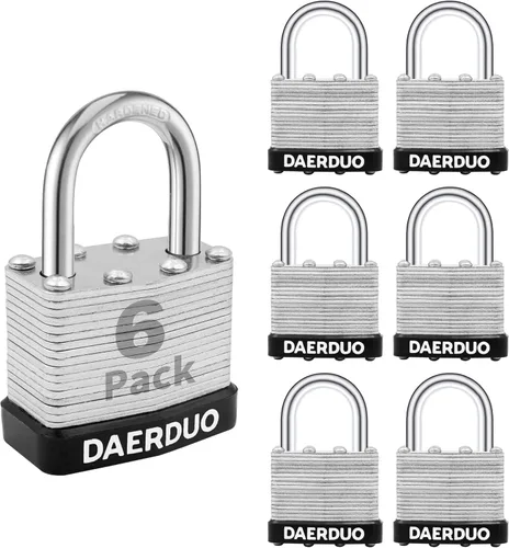 Miniatura 11 de Paquete de 2 candados laminados de 1.575 in (1-9/16") con 4 llaves, grillete corto de acero endurecido, cerraduras resistentes para armarios