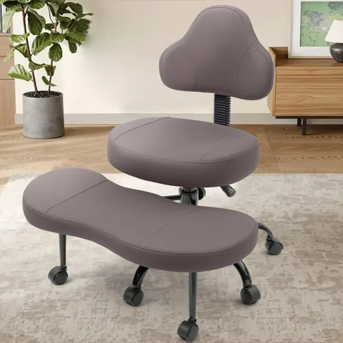 Miniatura 12 de AtHope Silla de oficina con patas cruzadas, silla de escritorio entrecruzada, asiento de yoga para meditación para TDAH con altura ajustable, Blanco